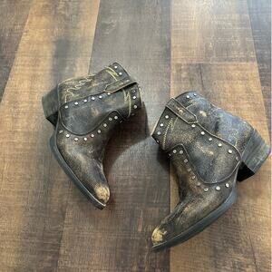 Circle G Western Ankle Boots Distressed Leather Studded Brown Size 8